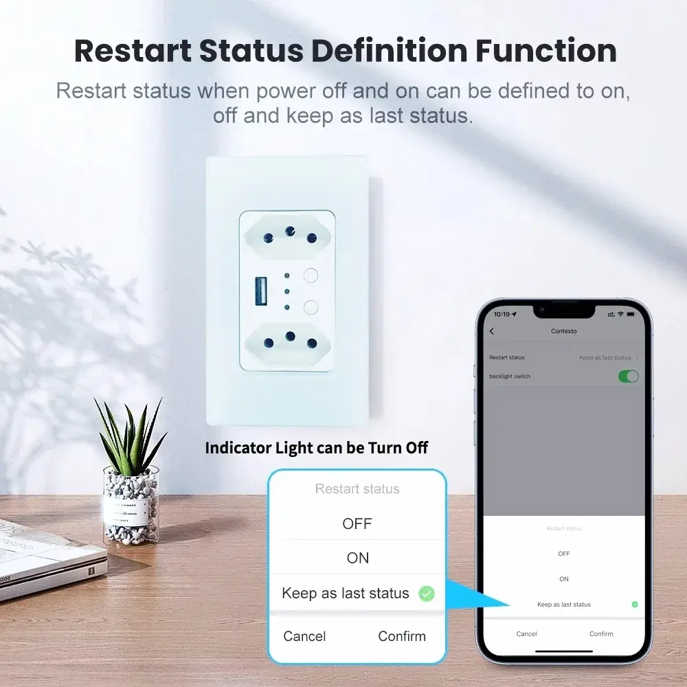 Shawader WiFi Smart Wall Socket USB Electric Brazil Plug 13A Dual Outlets Plastic/Glass Panel Remote Tuya Alexa Google Home