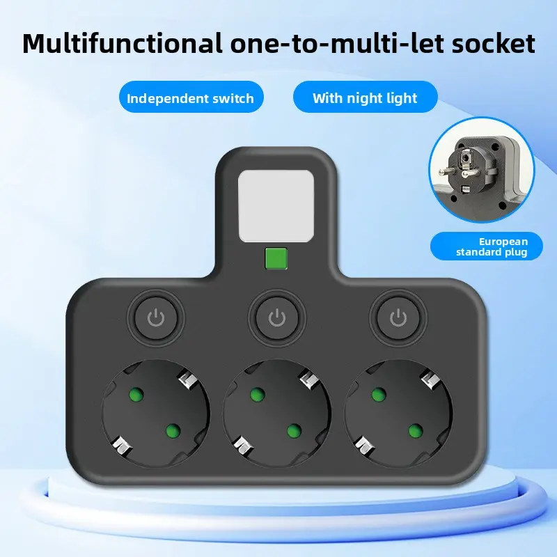 Home Multifunctional Multi Hole Socket Converter Equipped With Night Light And Multi Hole Anti Electric Shock Plug Board