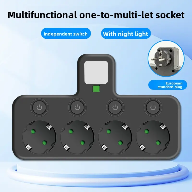 Home Multifunctional Multi Hole Socket Converter Equipped With Night Light And Multi Hole Anti Electric Shock Plug Board