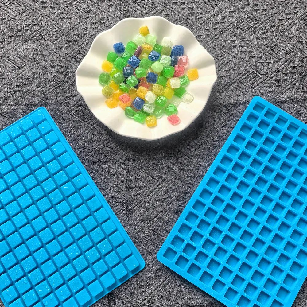 126 cavity mini square shaped silicone mold for ice cubes, used for freezer freezing and easy to release ice tray, suitable