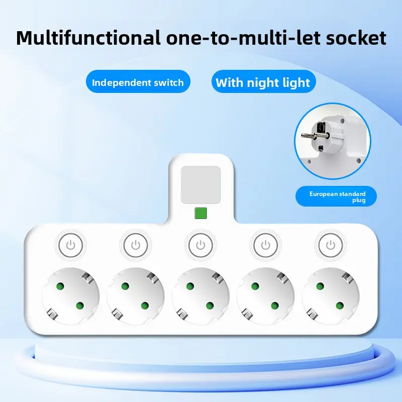 Home Multifunctional Multi Hole Socket Converter Equipped With Night Light And Multi Hole Anti Electric Shock Plug Board