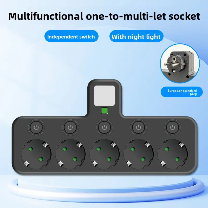 Home Multifunctional Multi Hole Socket Converter Equipped With Night Light And Multi Hole Anti Electric Shock Plug Board