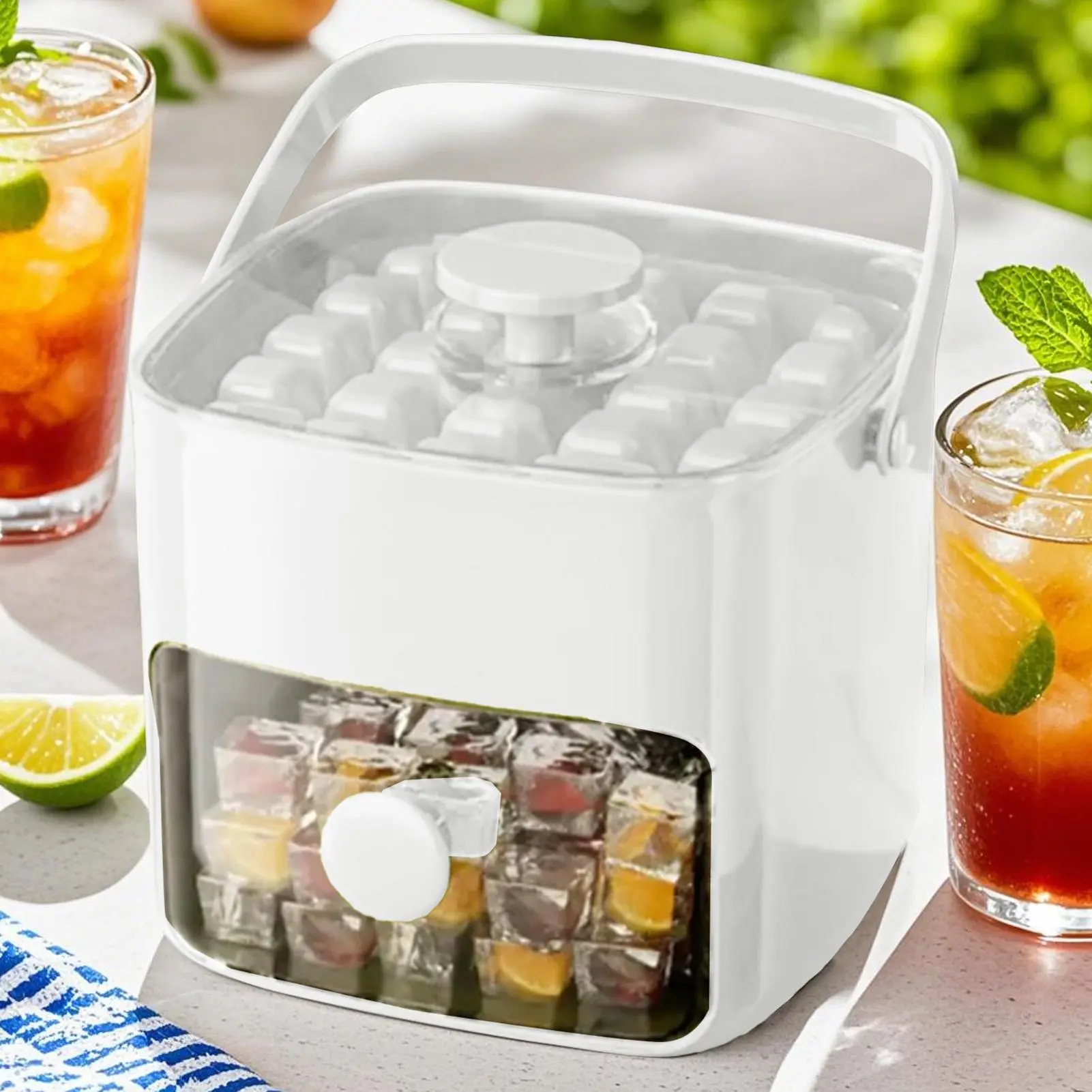 Ice Silicone Mold Mini Ice Maker with Handle Ice Lightly Pressing Release Tool Double Drawer Refrigerator