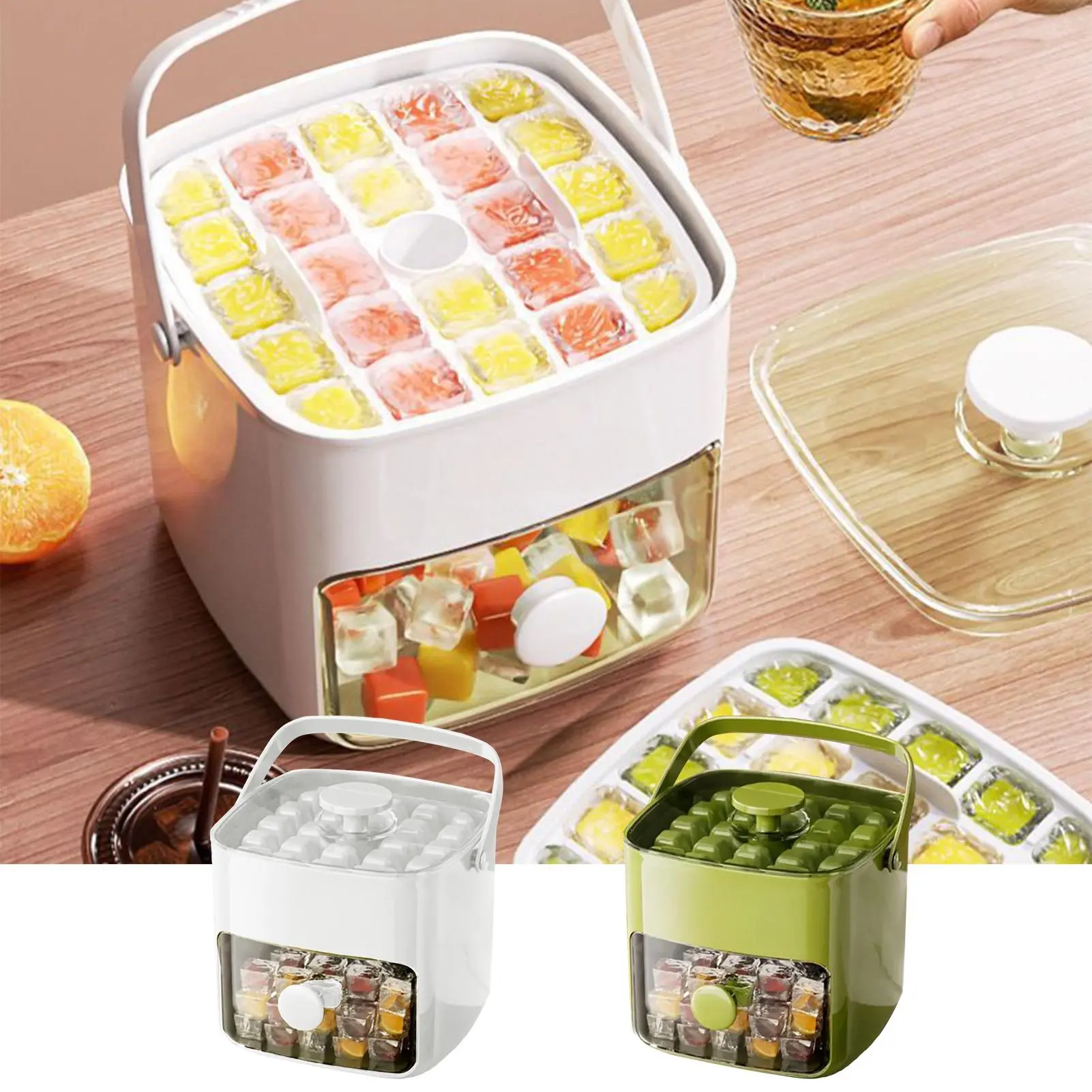 Ice Silicone Mold Mini Ice Maker with Handle Ice Lightly Pressing Release Tool Double Drawer Refrigerator