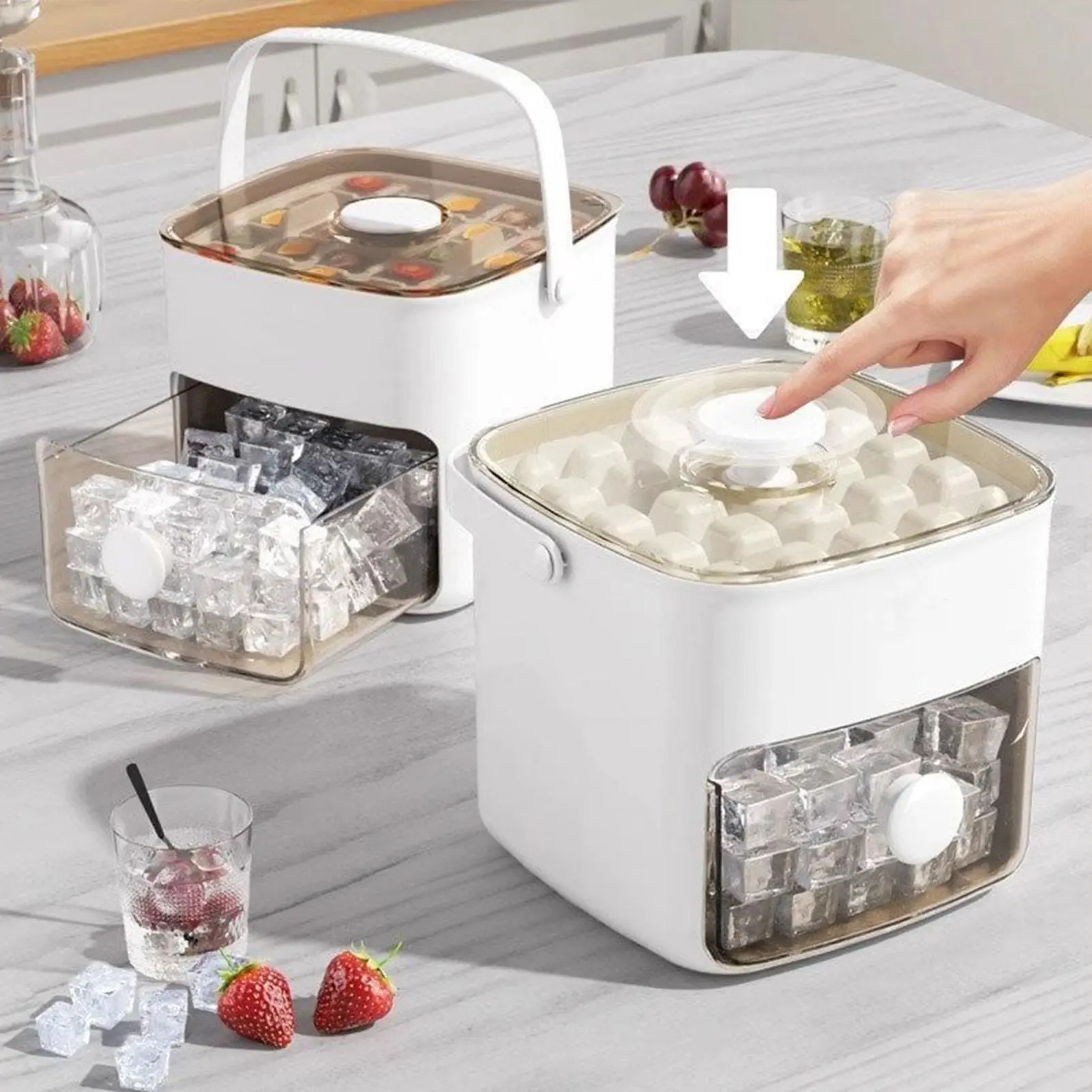 Ice Silicone Mold Mini Ice Maker with Handle Ice Lightly Pressing Release Tool Double Drawer Refrigerator