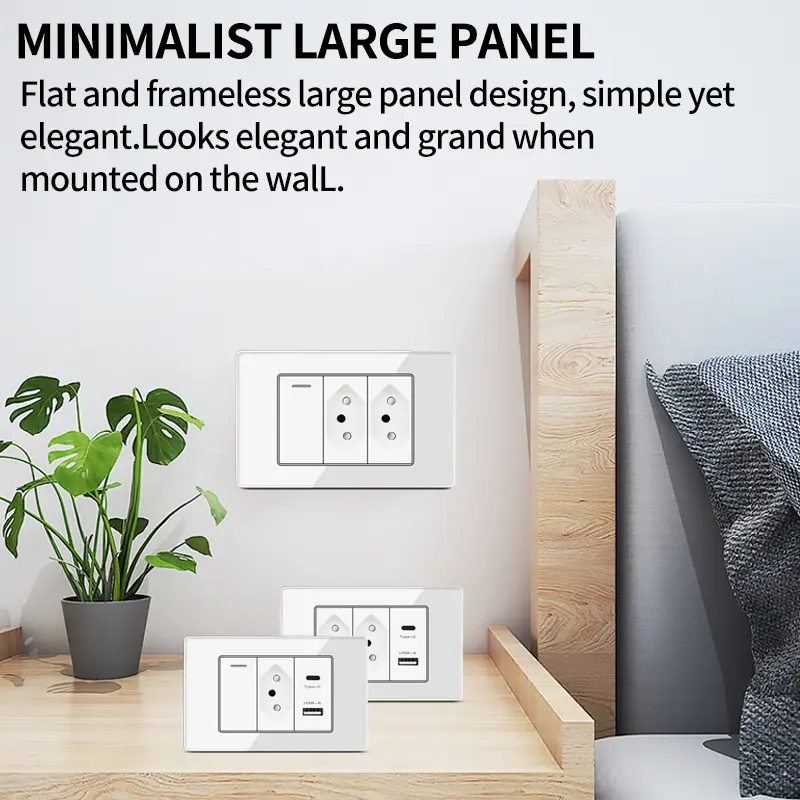 T&I 118 Wall Switch Sockets Tempered Glass Panel Type-C USB Wall Socket Package for Brazil,  3gang Wall Switch