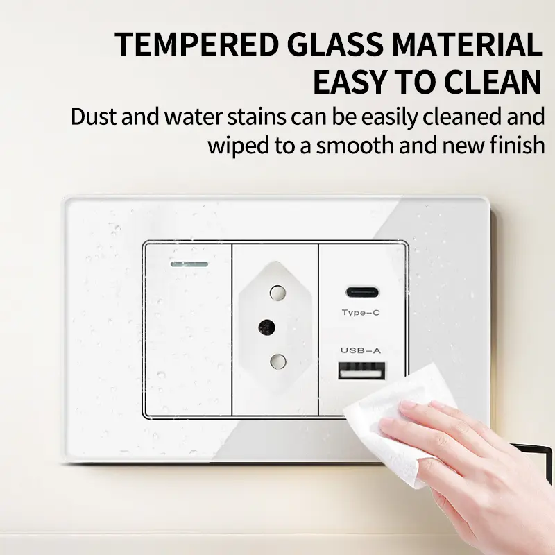 T&I 118 Wall Switch Sockets Tempered Glass Panel Type-C USB Wall Socket Package for Brazil,  3gang Wall Switch