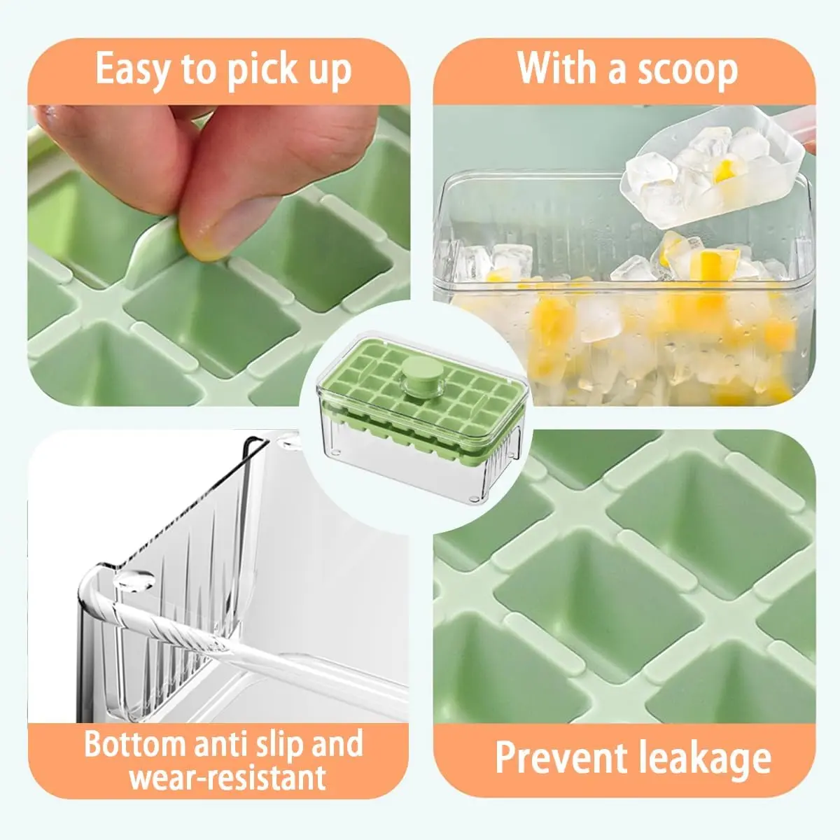 Easy Release Ice Cube Tray with Lid Bin and Ice Scoop Ice Cube Tray for freezer with Container Chilling Drinks Whiskey Cocktails