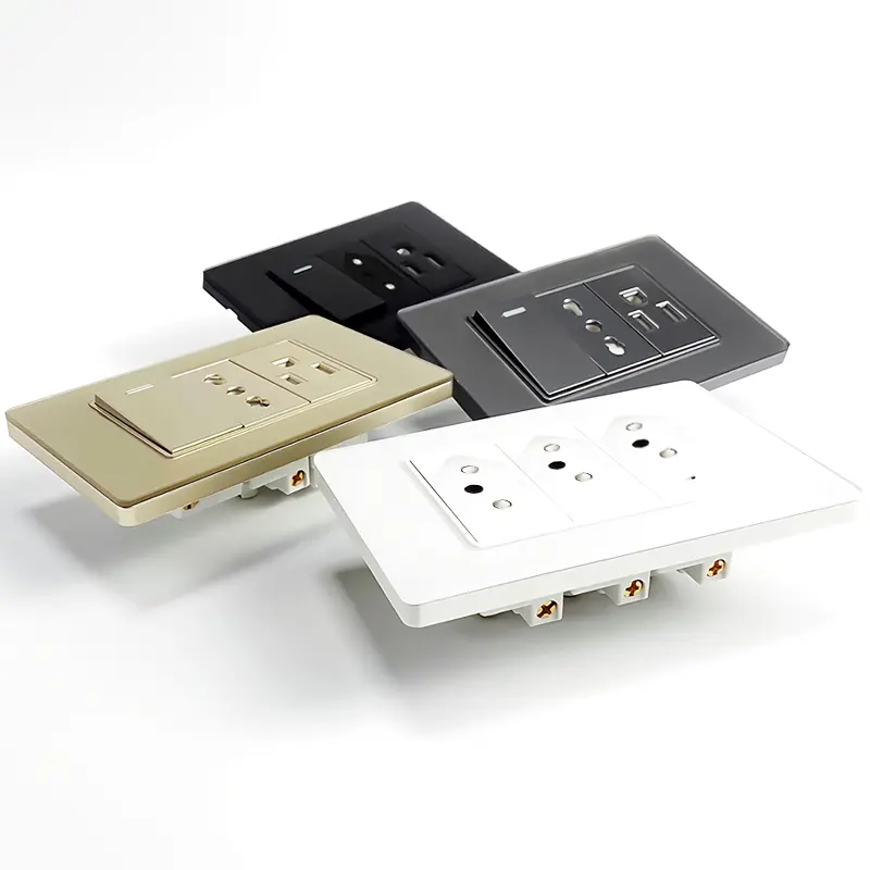 T&I 118 Wall Switch Sockets Tempered Glass Panel Type-C USB Wall Socket Package for Brazil,  3gang Wall Switch