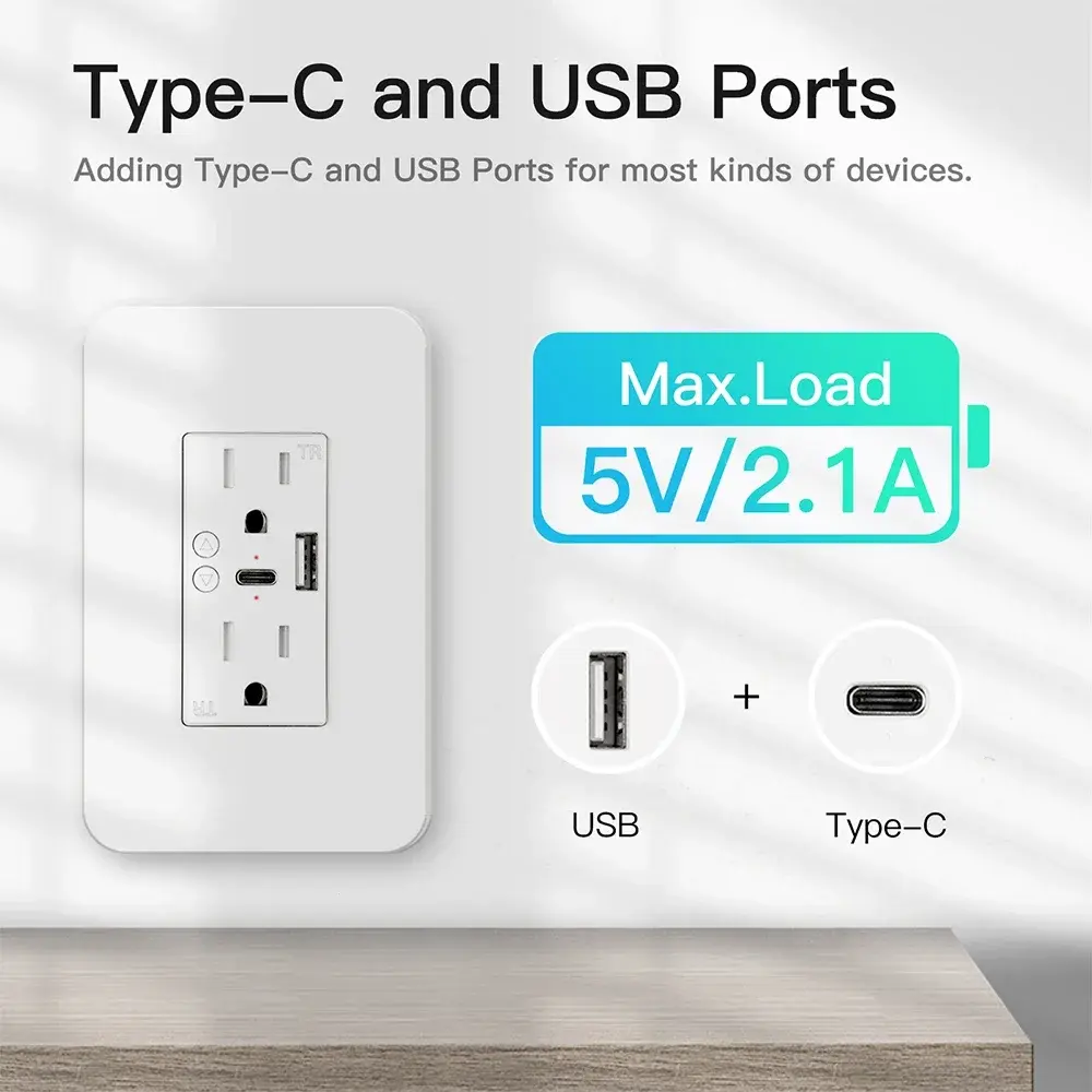 Wifi Smart Wall Power Multi Outlets Plug Socket USB Type-C Adapter Tuya App Remote Control Anywhere Work with Alexa Google Home