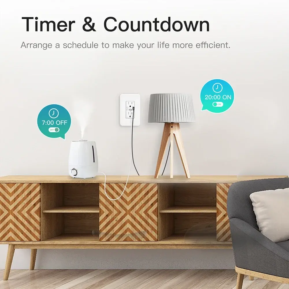 Wifi Smart Wall Power Multi Outlets Plug Socket USB Type-C Adapter Tuya App Remote Control Anywhere Work with Alexa Google Home