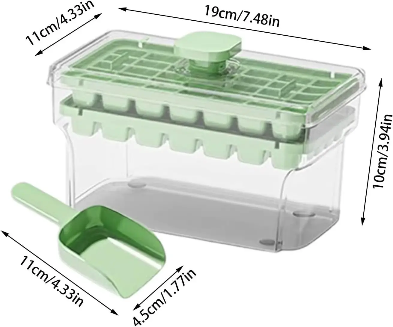 Easy Release Ice Cube Tray with Lid Bin and Ice Scoop Ice Cube Tray for freezer with Container Chilling Drinks Whiskey Cocktails