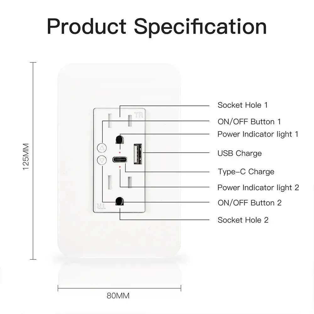 Wifi Smart Wall Power Multi Outlets Plug Socket USB Type-C Adapter Tuya App Remote Control Anywhere Work with Alexa Google Home