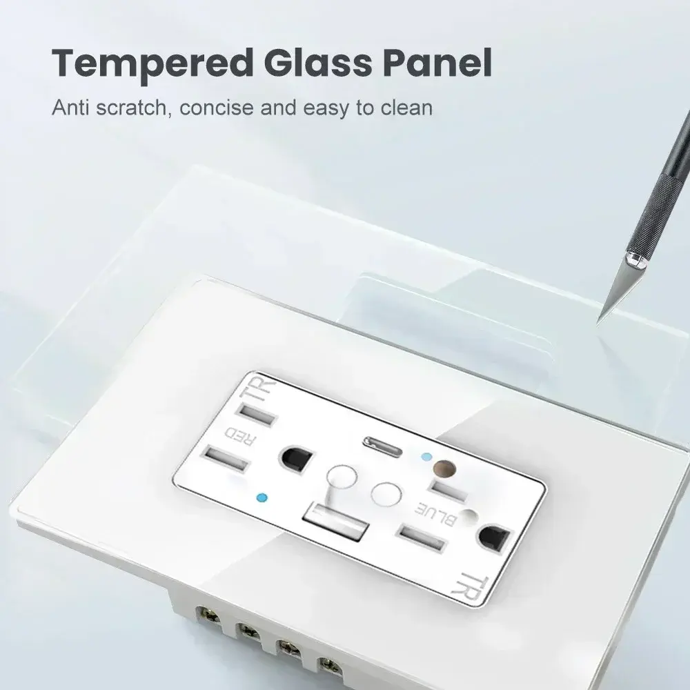 Melery Dual US Wall Sockets WIFI Smart Power Plug Outlets USB Type-C PD 20W Glass Fast Charge Remote by Tuya Alexa Google Home