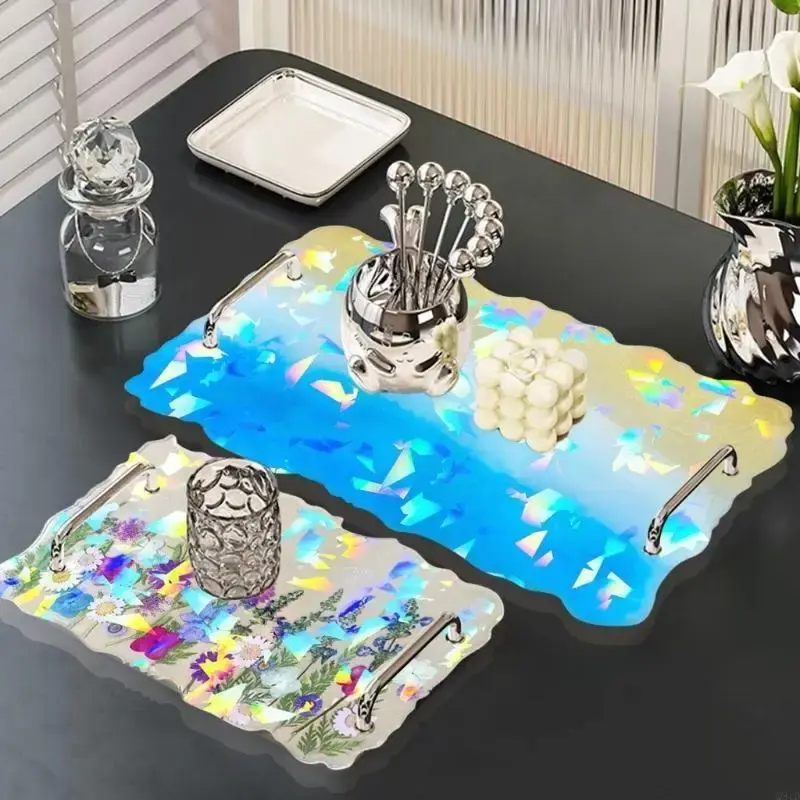 Durable Silicone Moulds Resin Tray Casting Mold with Handles Holographical Tea Tray Making Mould for DIY Enthusiasts