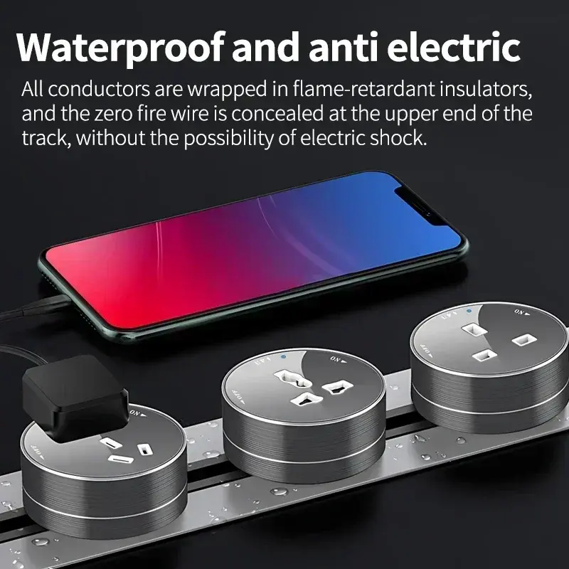 Embedded Track Socket With USB, Movable Slide Rail, Concealed Power Rail Type Plug-In Dining Cabinet Socket, Household Kitchen