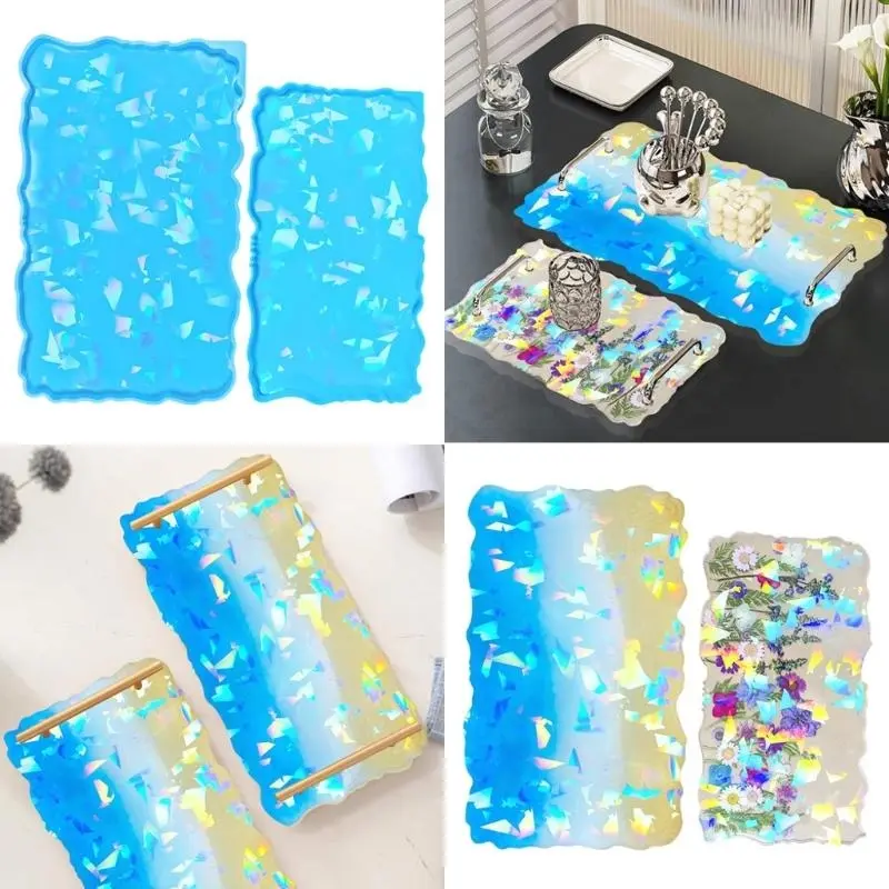 Durable Silicone Moulds Resin Tray Casting Mold with Handles Holographical Tea Tray Making Mould for DIY Enthusiasts