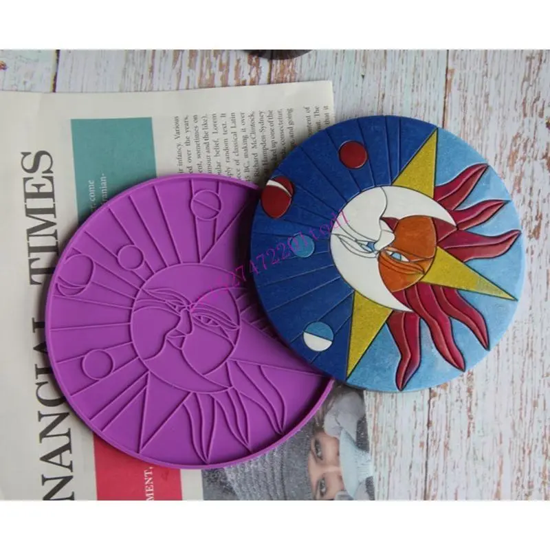 M76B and for Sun Resin Mold Line Art Decorative Plate Resin Mold for Sun with Star Face Tea Mat Silicon