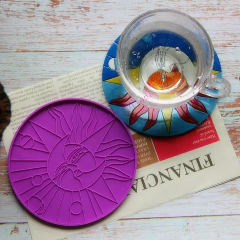 M76B and for Sun Resin Mold Line Art Decorative Plate Resin Mold for Sun with Star Face Tea Mat Silicon
