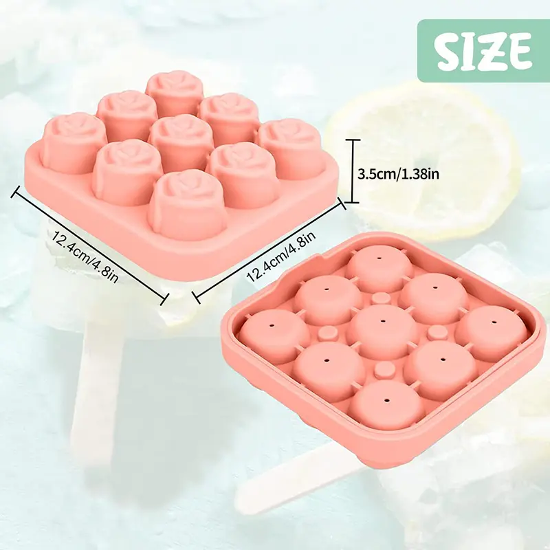 3D Rose Ice Molds 9Hole Rose Flower Silicone Mould Ice Cube Tray w/h Lid Silicone Ice Maker for Cooling Whiskey Cocktail Juice