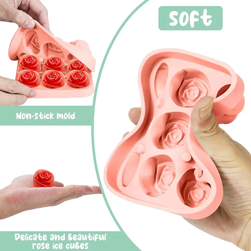 3D Rose Ice Molds 9Hole Rose Flower Silicone Mould Ice Cube Tray w/h Lid Silicone Ice Maker for Cooling Whiskey Cocktail Juice
