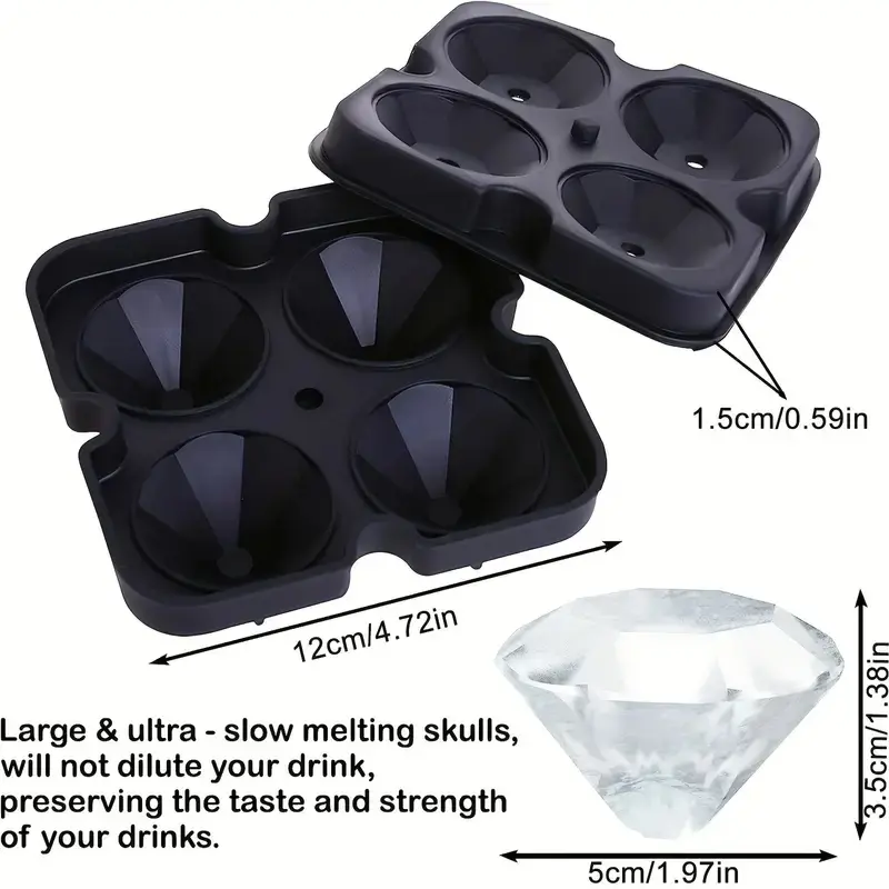 Silicone Ice Cube Mold Tray With Lid, Diamond Skull Ball Shape Ice Maker, Easy Release ,For Whisky, Cocktail, Kitchen Accessorie