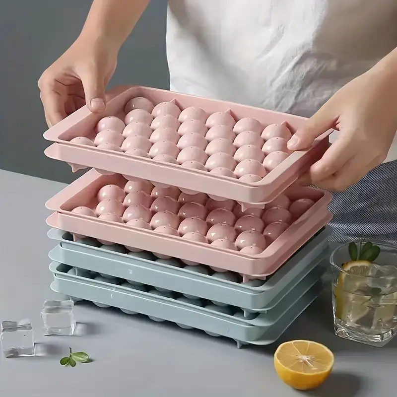 Ice Cube Tray with Lid Plastic Round Diamond Style Ice Mold Refrigerator Spherical DIY Moulds Ice Ball Maker Kitchen Tool