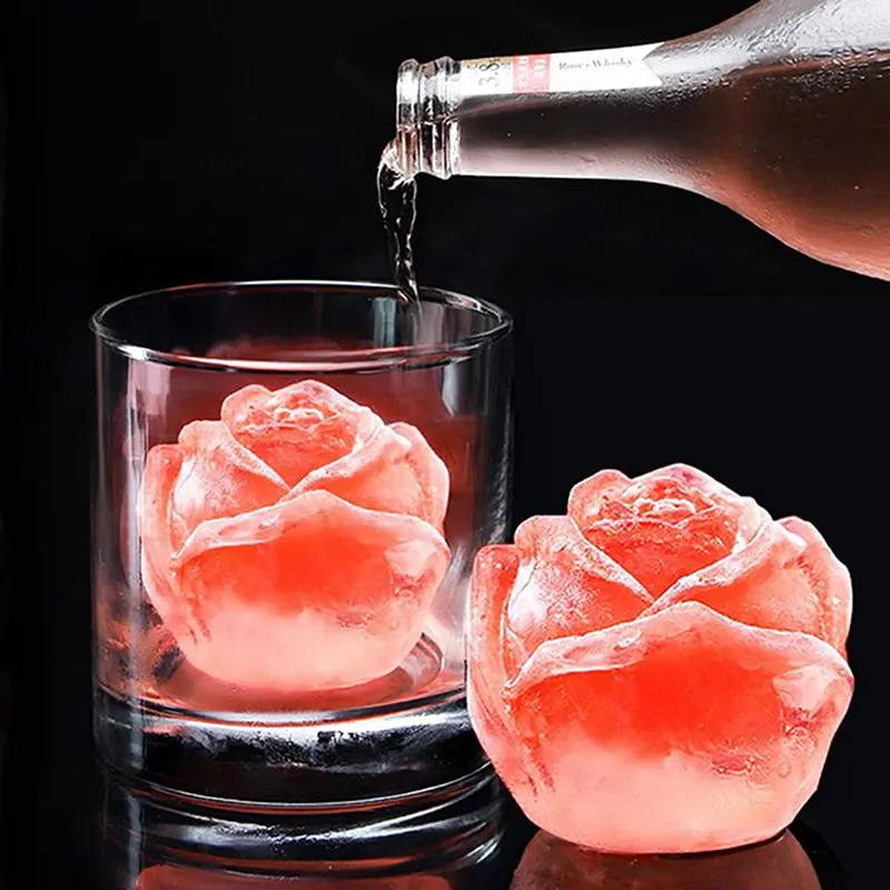 3D Rose Ice Molds 9Hole Rose Flower Silicone Mould Ice Cube Tray w/h Lid Silicone Ice Maker for Cooling Whiskey Cocktail Juice