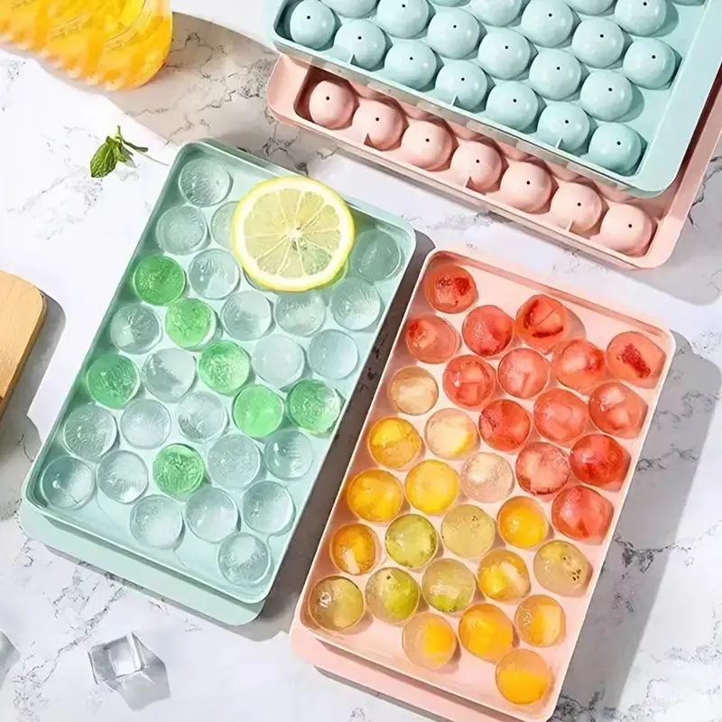 Ice Cube Tray with Lid Plastic Round Diamond Style Ice Mold Refrigerator Spherical DIY Moulds Ice Ball Maker Kitchen Tool