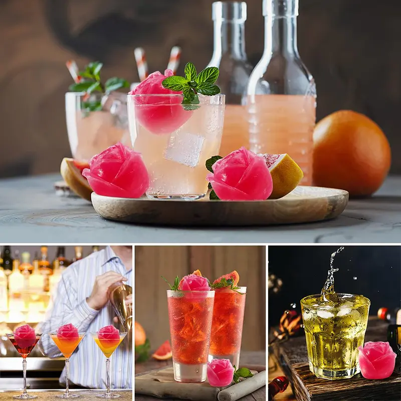 3D Rose Ice Molds 9Hole Rose Flower Silicone Mould Ice Cube Tray w/h Lid Silicone Ice Maker for Cooling Whiskey Cocktail Juice