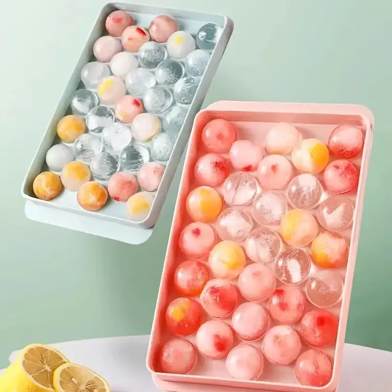 Ice Cube Tray with Lid Plastic Round Diamond Style Ice Mold Refrigerator Spherical DIY Moulds Ice Ball Maker Kitchen Tool