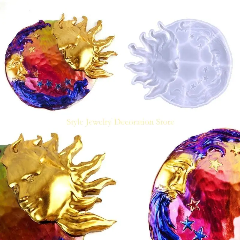 D46E for Sun Moon Face Shaped Epoxy Casting Mold Art Craft Making DIY Decoration for