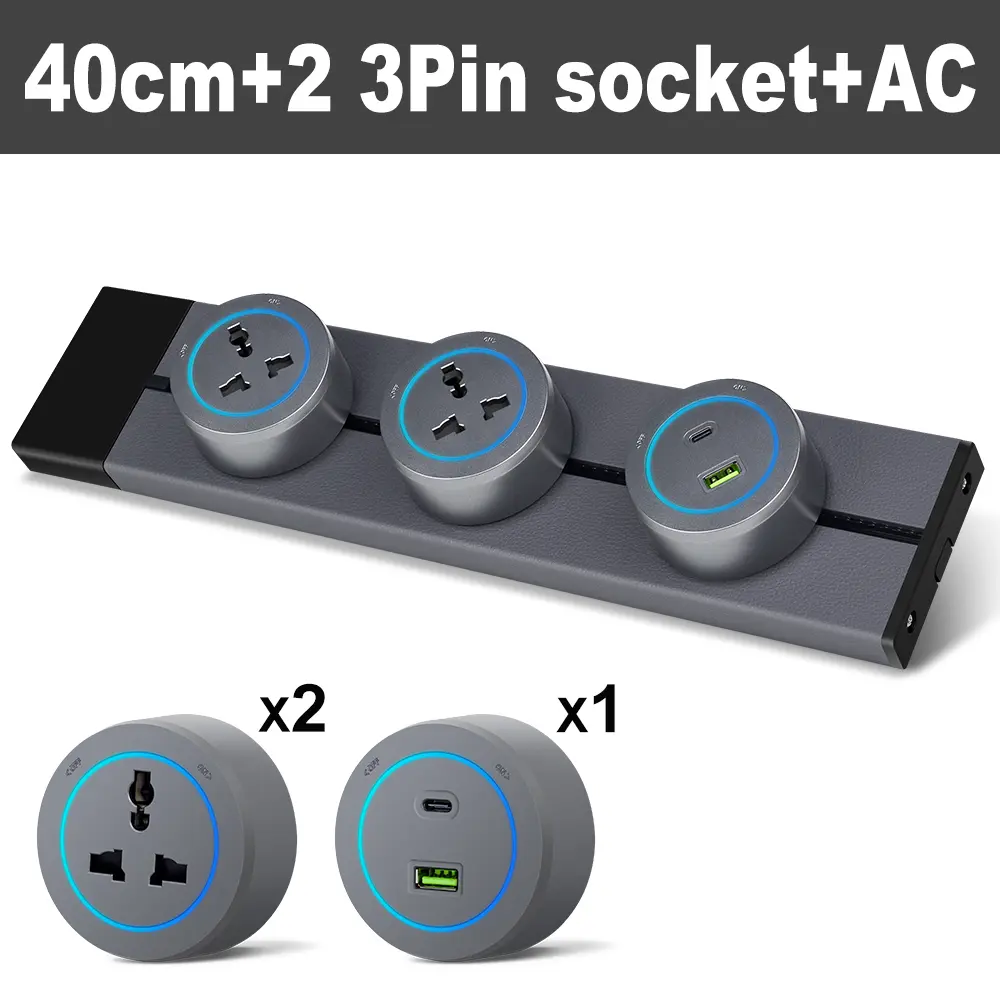 ‌Pop-Up Power Track Socket with USB Ports, 3-Pin EU Standard Wall Outlet, PVC Material, for Home/Office Appliances