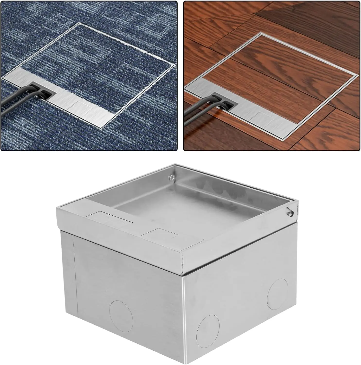 Embedded Hidden Wall Socket EU BR Standard 10A/20A 130*130mm Stainless Steel Floor Box, 20W usb C Marble Hardwood Carpet Socket