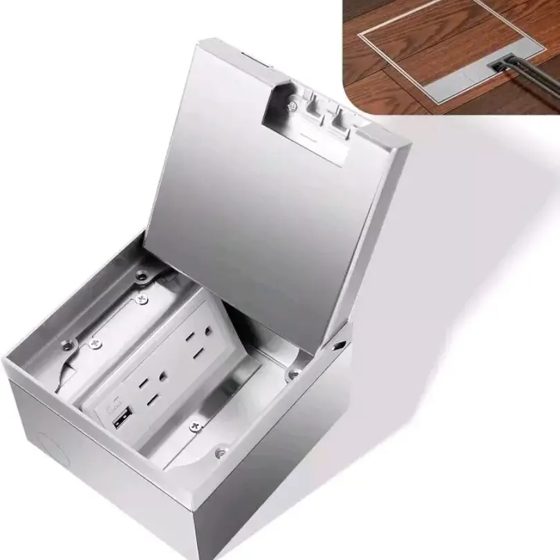 Embedded Hidden Wall Socket EU BR Standard 10A/20A 130*130mm Stainless Steel Floor Box, 20W usb C Marble Hardwood Carpet Socket