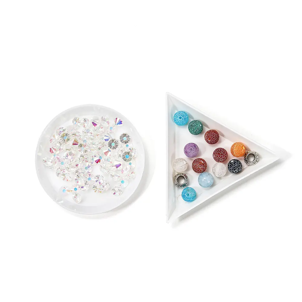 10pcs/lot Triangle Round Jewerly Boxes Rhinestone Plastic Bags Plate White Container For Bead Display Tray Handmade Supplies