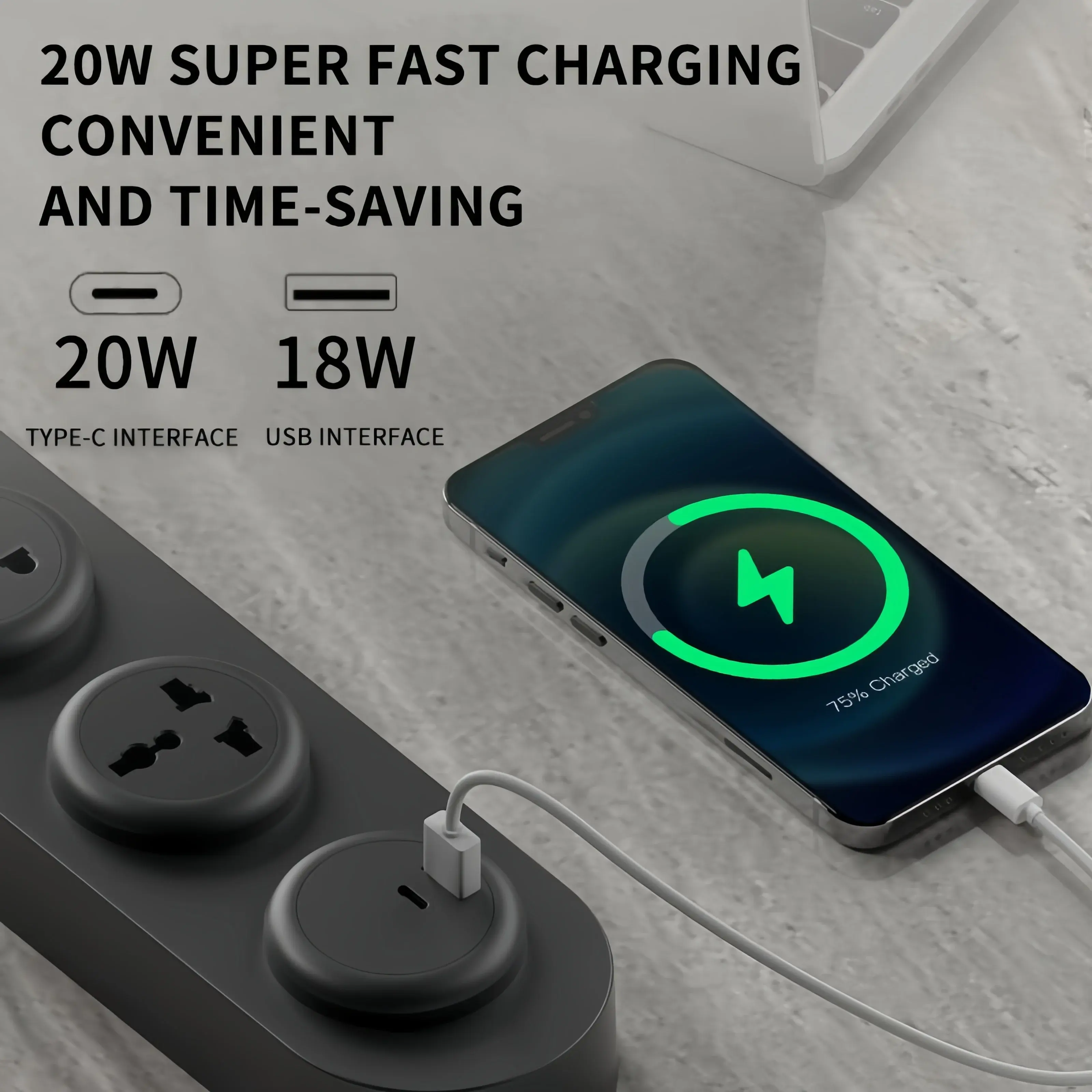 Wall Mounted Kitchen Power Strip with Switch, EU/UK/US Standard USB C Ports Outlet for Desktop & Countertop Use, Power 4000W