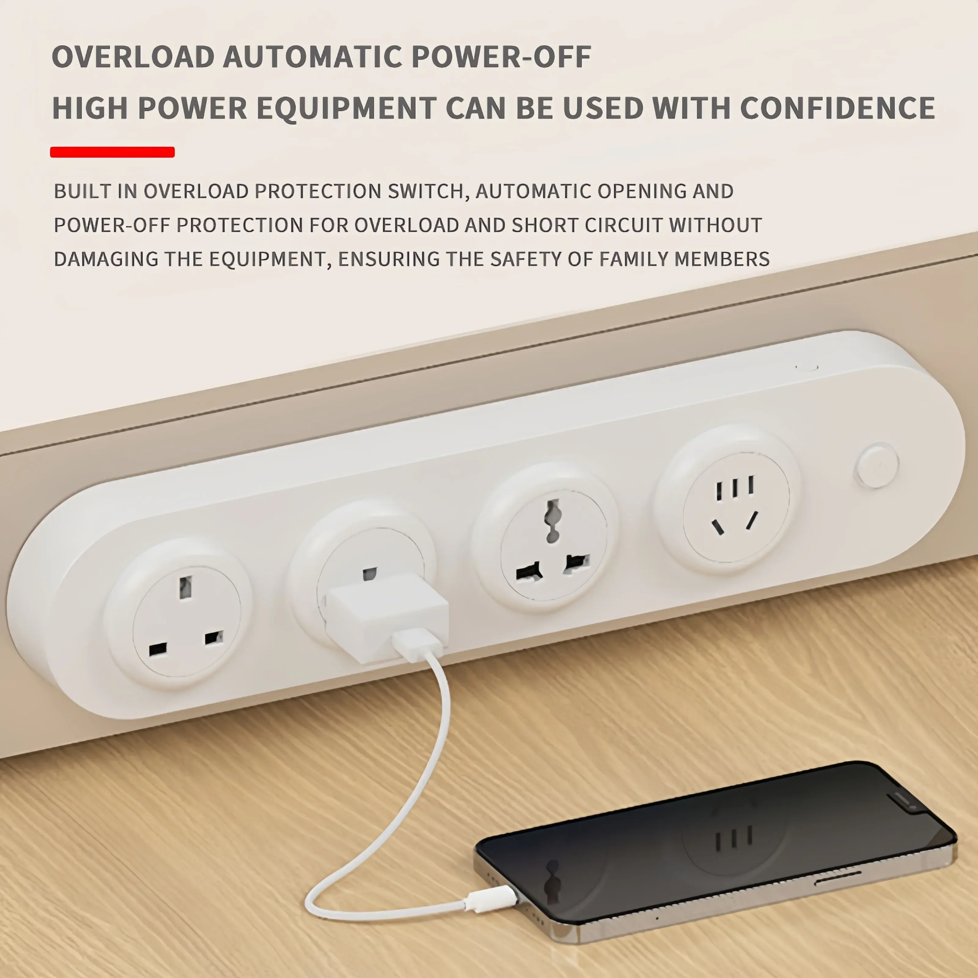 Wall Mounted Kitchen Power Strip with Switch, EU/UK/US Standard USB C Ports Outlet for Desktop & Countertop Use, Power 4000W