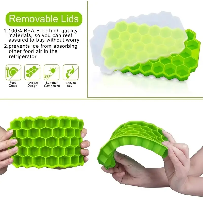 37 Lattice Trays Silicone Ice Mold Reusable Honeycomb Ice Cube Maker Food Grade Ice Maker with Lids Popsicle Mould DIY Ice Mold