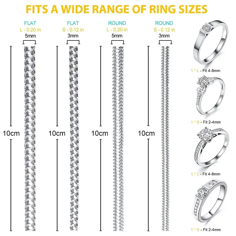 8pcs/Set Ring Size Reducer Tools Spiral Spring Based Rings Adjust Invisible Transparent Tightener Resizing Tool Jewelry Guard