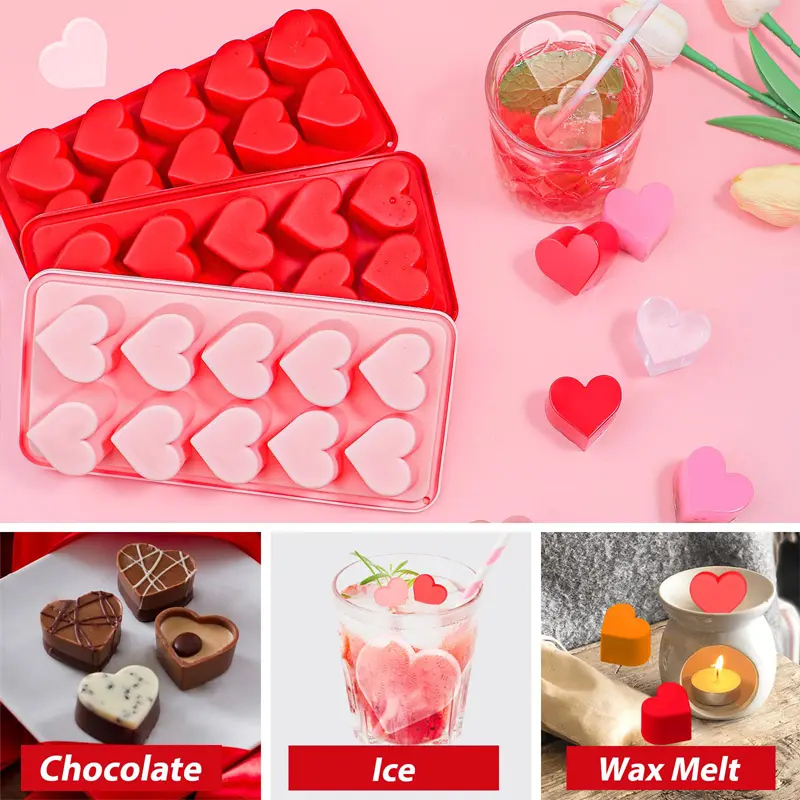 Ice Cube Mold with Lids Heart Shaped Silicone Chocolate Mold Multifunctional DIY Pudding Candy Mold Whiskey Kitchen Accessaries