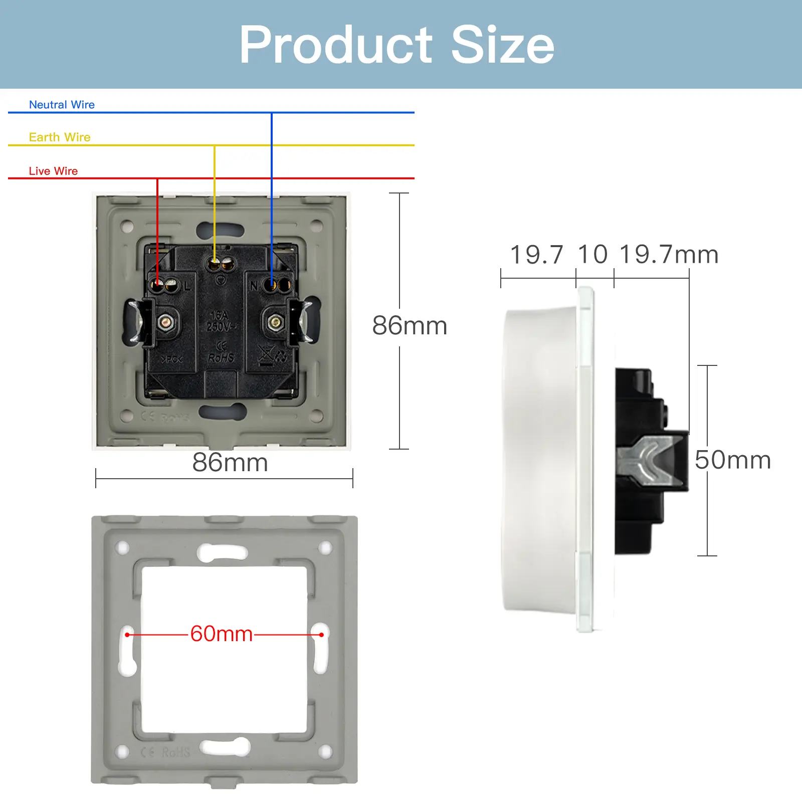 BSEED EU Standard Double Wall Power Outlets Double Electric Sockets Dual Plugs Glass Panel 16A 110-250V Home Improvement