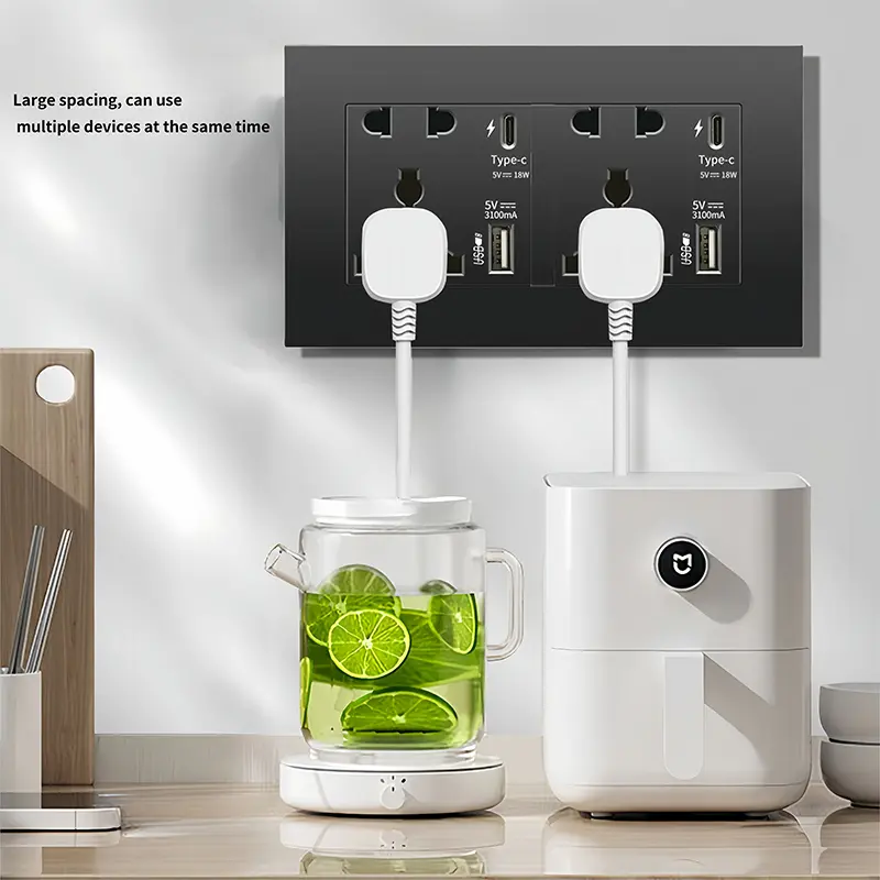 Universal  Wall Power Socket 220V Type C with USB, 10-pin Quick Charge 18W USB Wall Dual Outlet, Smart Charging Socket