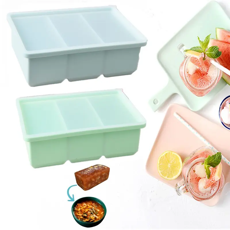 Giant Storage For Food Meal Sauce With Lid Silicone Freezer Trays Extra Large Soup Ice 3 Cubes Tray Food Freezing Molds