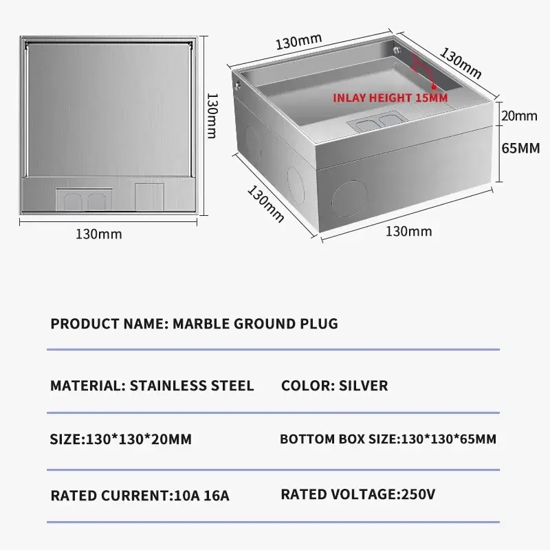 130mm*130mm Embedded Floor Socket US/FR/EU/IL/IT/Korea/BR Insert It Hidden Box Flat Ground Socket For Home And Office Use