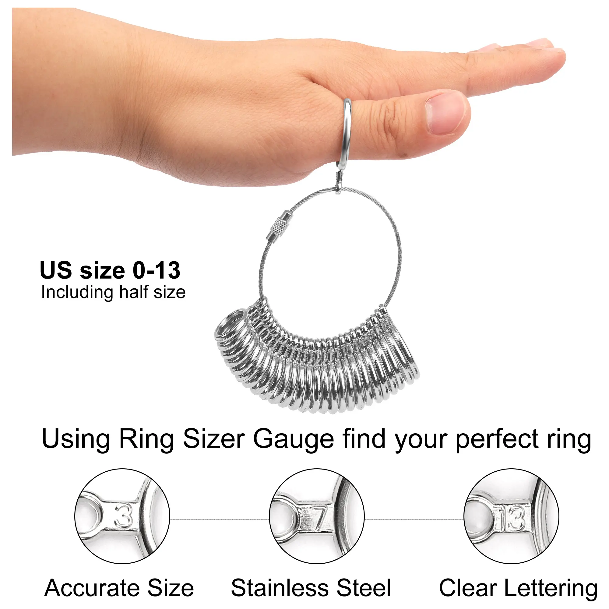 Ring Sizer Measuring Tool Kit, Ring Mandrel Measurer, 27 PCS Premium Steel Measuring Ring Tool, US Ring Size 0-13, 2 PCS Reusabl