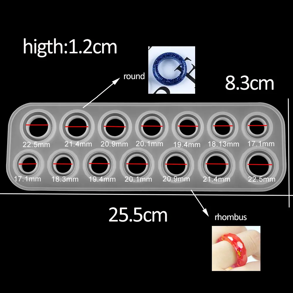14 Holes Sizes Flat Rings Mold Collection Handmade DIY Making Pendant Ring Jewelry Silicone Mold Crystal Epoxy Mould Epoxy Resin
