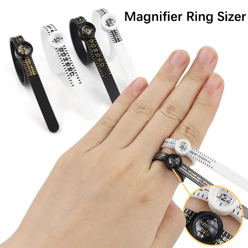 1PC Ring Sizer Measure With Magnifier Finger Gauge Genuine Tester Finger Coil Ring Sizing Tool UK/US/EU Size Measure Ring Sizer