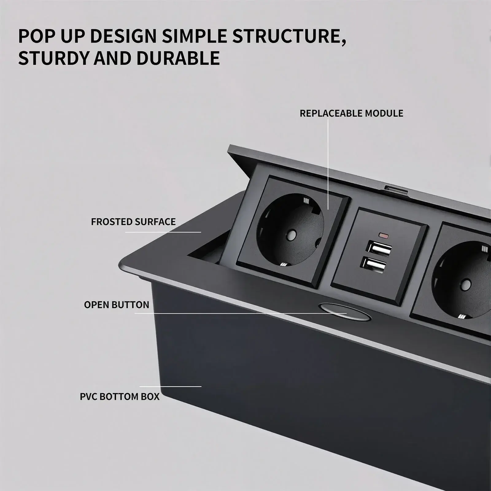 Multifunctional Embedded Pop-Up Socket Slow-Rising Aluminum Alloy Power Outlet for Office Meeting Room UN/EU/US/USB/HDMI/RJ45