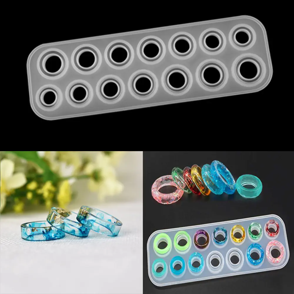 14 Holes Sizes Flat Rings Mold Collection Handmade DIY Making Pendant Ring Jewelry Silicone Mold Crystal Epoxy Mould Epoxy Resin